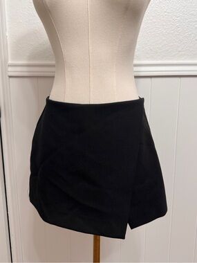 Zara Black Asymmetric Wrap Mini Skirt